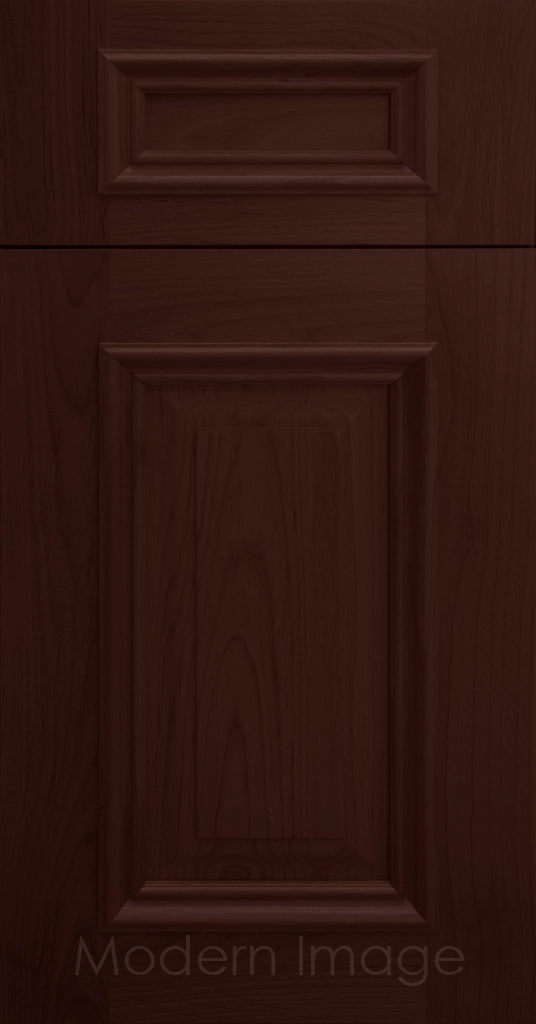 Heritage custom cabinets in a Cherry Stain, classic raised panel doors, and modern flat slab drawer fronts.